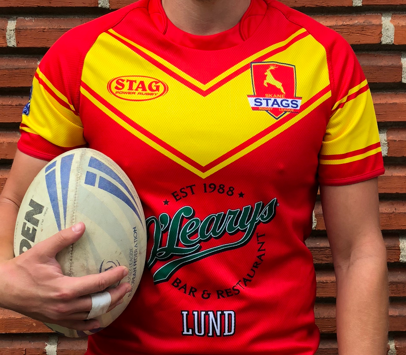 Skane Stags shirt showing the o'Leary's logo
